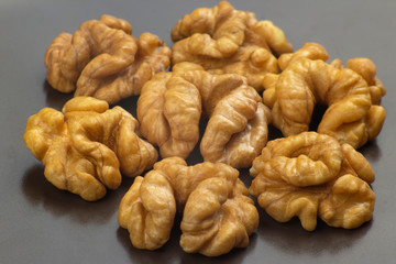 Different kinds of nuts. Healthy and protein food. Walnuts closeup