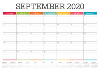 September 2020 desk calendar vector illustration