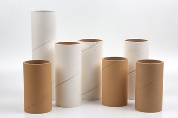 cardboard and paper tubes and pipes on a white background