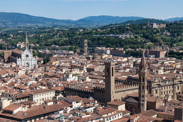 The Bargello (Palazzo del Bargello) and the Badia Fiorentina with the Basilica of Santa Croce in Florence