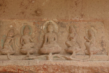 Buddhist sculpture in Bingling Temple and grottoes,Yongjing, Gansu Province, China.UNESCO World heritage site.(Silk Roads: the Routes Network of Chang'an-Tianshan Corridor)