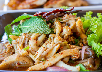 Spicy Mushroom Salad in spoon