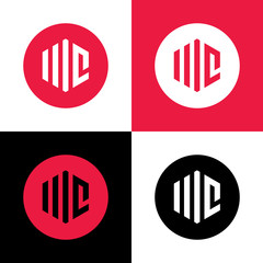 Initial MC or WC logo icon, hexagon shape letter on circle background - obrazy, fototapety, plakaty