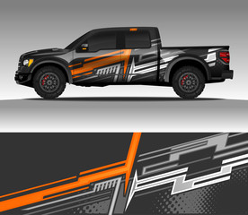 Car wrap decal design vector, for advertising or custom livery WRC style, race rally car vehicle sticker and tinting custom. 4x4 ford Raptor double cabin. © 21graphic