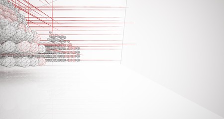 Drawing abstract architectural white interior from an array of spheres with large windows. 3D illustration and rendering.