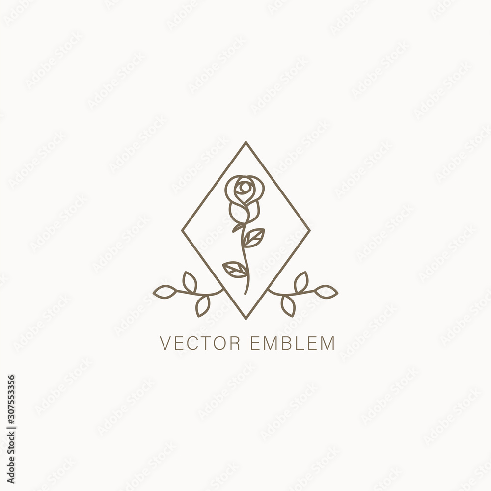 Wall mural rose vector emblem design template in simple line style