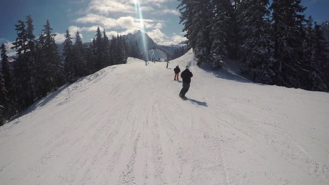 Winter Ski and Snowboard Resort Run Sunny Day