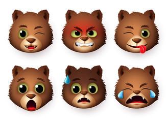 Pandas emoticon face vector set. Emoji of pandas bear animal character faces with angry, scared, crying, surprise and naughty expressions isolated in white background. Vector illustration. © AmazeinDesign