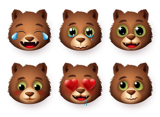 Emojis panda vector set. Pandas emoticon and emoji animal faces in different expressions with in love, crying, shy, scared, excites and laughing isolated in white background. Vector illustration.  © AmazeinDesign