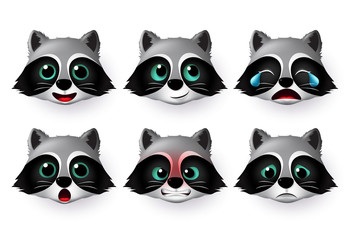 Wolf emoticon or emojis vector set. Wolfs face head emoji animal character in cute expressions with angry, crying, surprise, sad naughty and happy isolated in white background. Vector illustration.