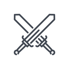 Swords line icon. Two crossed ancient swords vector outline sign.