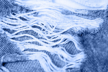 Fototapeta na wymiar Classic blue Macro jeans texture. Close up picture. Color of year 2020.