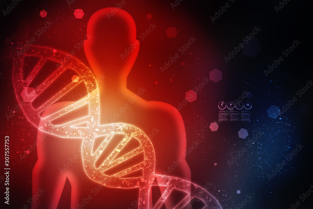 Sticker 2d render of dna structure, abstract background