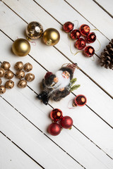 Naklejka na ściany i meble Christmas decorations on top of wooden table