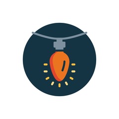 Xmas garland lamp flat icon. Round colorful button, Christmas lights circular vector sign. Flat style design
