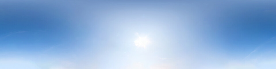 clear blue sky with scorching sun. Seamless hdri panorama 360 degrees angle view with zenith for...