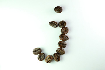 letter J with coffee beans in White background