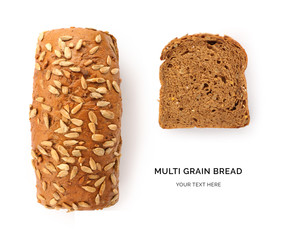 Creative layout made of multi grain bread. Flat lay. Food concept.