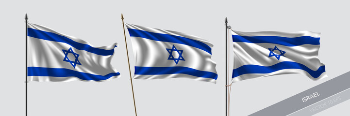 Set of Israel waving flag on isolated background vector illustration