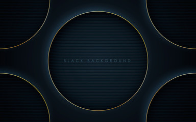 Modern black abstract background. Circle shape with gold line decoration