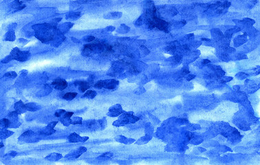 Fototapeta na wymiar Hand drawn watercolor illustration for trendy modern design. Classic vivid deep blue, rough paper texture