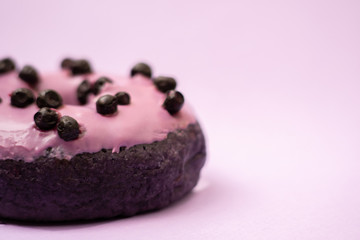 close up of donut on blue background