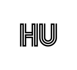 Initial two letter black line shape logo vector HU