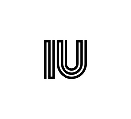 Initial two letter black line shape logo vector IU
