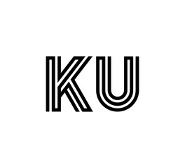 Initial two letter black line shape logo vector KU