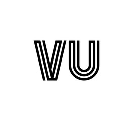 Initial two letter black line shape logo vector VU