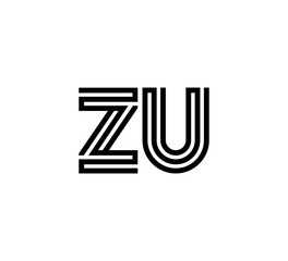 Initial two letter black line shape logo vector ZU