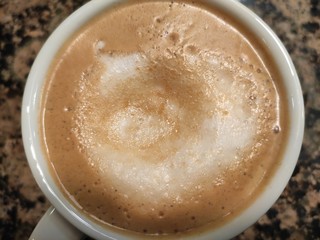 cup of coffee on wooden table