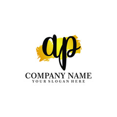 letter AP handwriting Black color logo, and elegant gold brush template