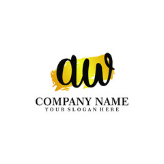 letter AW handwriting Black color logo, and elegant gold brush template