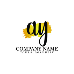letter AY handwriting Black color logo, and elegant gold brush template