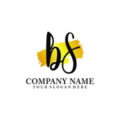 letter BS handwriting Black color logo, and elegant gold brush template