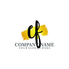 letter CF handwriting Black color logo, and elegant gold brush template