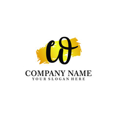 letter CO handwriting Black color logo, and elegant gold brush template