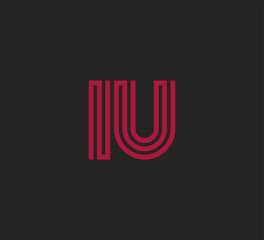 Initial two letter red line shape logo on black vector IU