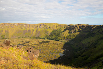 Fototapeta na wymiar View of the crater of Rano Kau in Easter Island. Easter Island, Chile