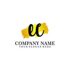 letter EC handwriting Black color logo, and elegant gold brush template