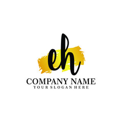 letter EH handwriting Black color logo, and elegant gold brush template