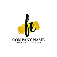 letter FE handwriting Black color logo, and elegant gold brush template