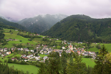 Fototapeta na wymiar Mountain village, view from above. Sankt Gallen, Styria, Austria.