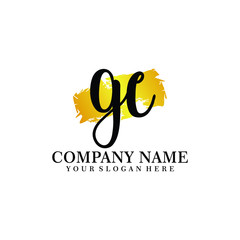 letter GC handwriting Black color logo, and elegant gold brush template