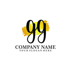 letter GG handwriting Black color logo, and elegant gold brush template