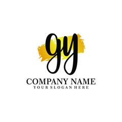 letter GY handwriting Black color logo, and elegant gold brush template