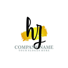 letter HZ handwriting Black color logo, and elegant gold brush template