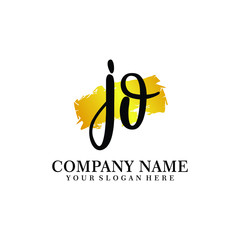 letter JO handwriting Black color logo, and elegant gold brush template