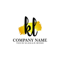 letter KL handwriting Black color logo, and elegant gold brush template